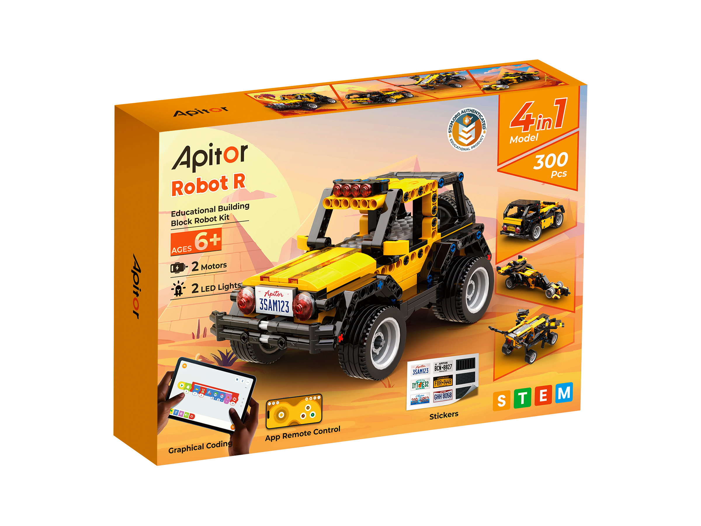 Apitor Robot R Educational Building Block Robot Kit, 4-in-1 Models, 300 Building Blocks